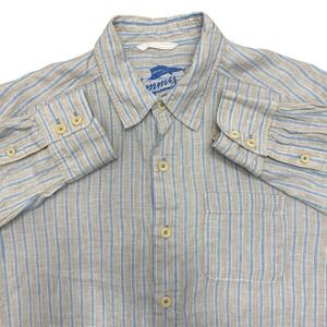Tommy Bahama linen shirt men's medium neutral striped preppy beach vacation